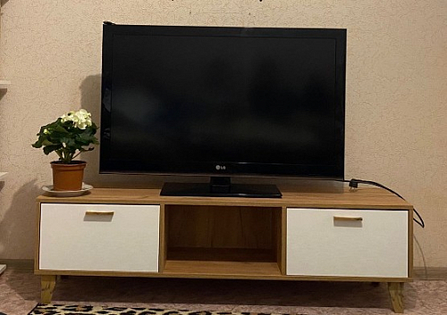 ТВ-тумба Эго Т-3 на ножках бетон светлый / белый глянец фото покупателя 54