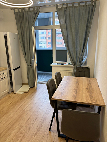 Стеклянный стол Фостер 120(160)х120х76 серый мрамор / черный фото покупателя 79