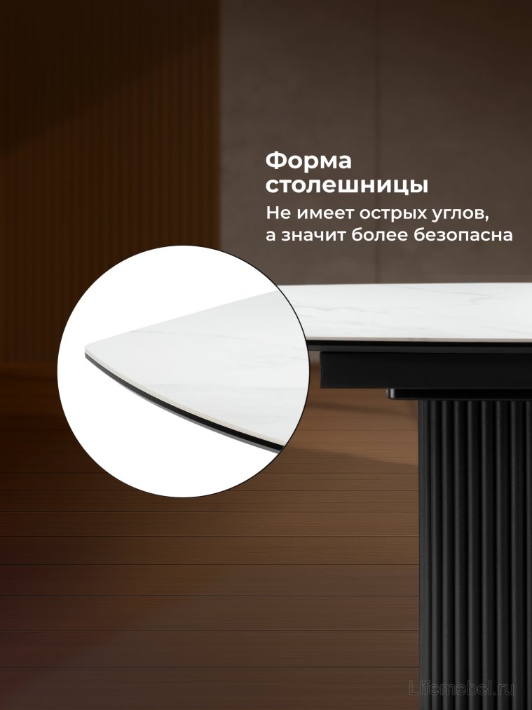 Керамический стол Фестер 140(180)х80 белый мрамор snow white / черный