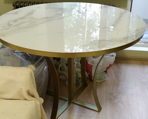 Стеклянный стол Нейтон белый мрамор / золото / белый фото покупателя 1