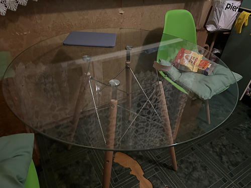 Стеклянный стол PT-151 90х90х76 clear glass / wood фото покупателя 4