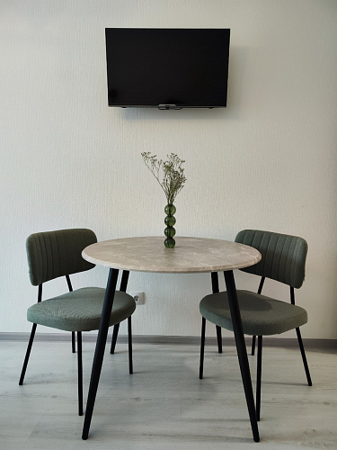 Стеклянный стол Абилин 100(140)х100х76 мрамор черный / черный матовый фото покупателя 25