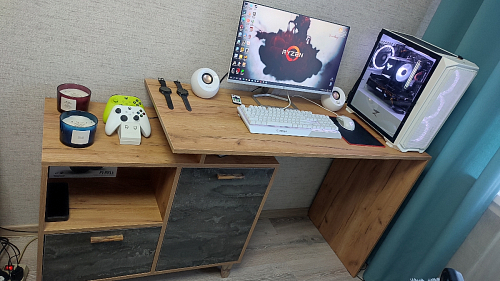 Письменный стол Эго Ст-2 на ножках дуб крафт золотой / белый глянец фото покупателя 1