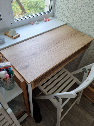 Письменный стол Лео Лофт дуб делано темный / белый матовый фото покупателя 26