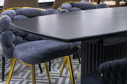 Стеклянный стол Фестер 140-180х80х76 черный мрамор / черный из шоурума 1