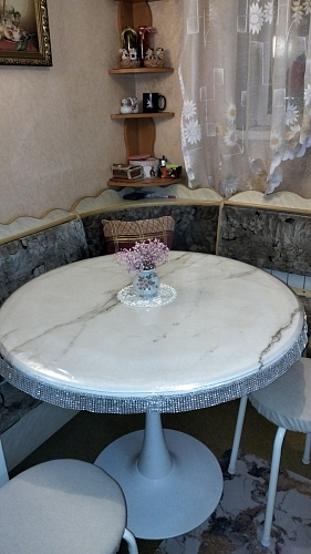 Стол Тулип 90х73 белый мрамор / золото фото покупателя 120