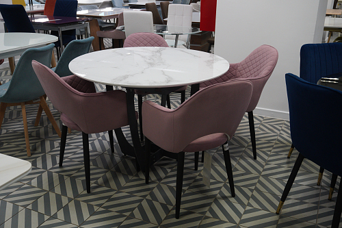 Стеклянный стол Венера белый мрамор / графит из шоурума 1