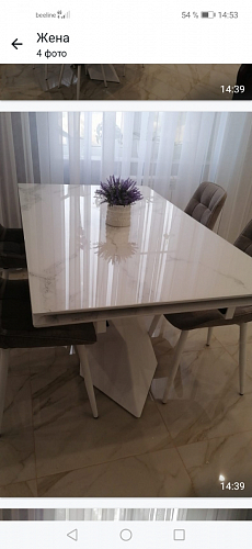 Стеклянный стол Хасселвуд 160(220)х90х77 белый мрамор / черный фото покупателя 10