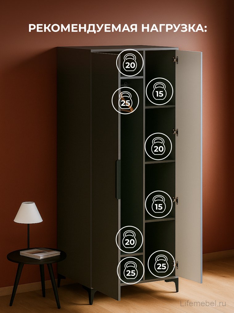 Шкаф Иадама двухстворчатый графит / графит софт