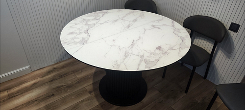 Стеклянный стол Фостер 120(160)х120х76 белый мрамор / черный фото покупателя 19