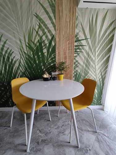 Стеклянный стол Абилин 100(140)х100х76 мрамор черный / черный матовый фото покупателя 7