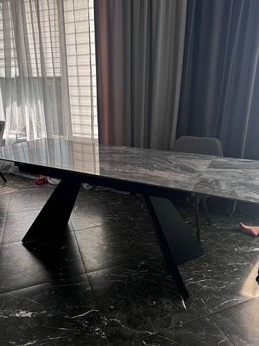 Керамический стол Ливи 140(200)х80х78 серый мрамор / черный фото покупателя 4