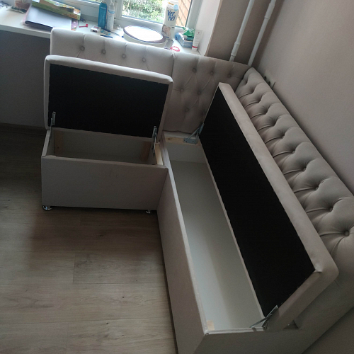 Кухонный диван угловой Монте-М правый велюр бежевый фото покупателя 4