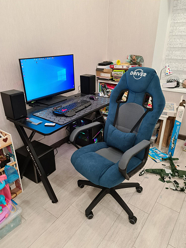 Компьютерное кресло Driver/Драйвер кожзам черный / ткань синий фото покупателя 114