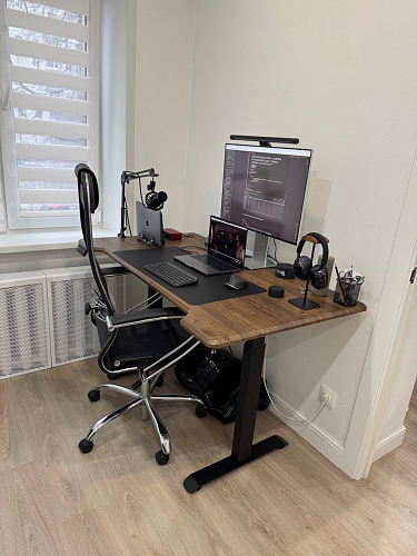 Компьютерный стол Маркос с механизмом подъема 140х80х75 орех кантри / белый фото покупателя 37