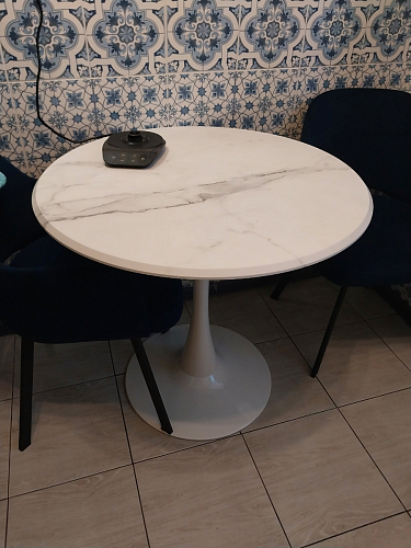 Стол Тулип 90х73 белый мрамор / золото фото покупателя 3