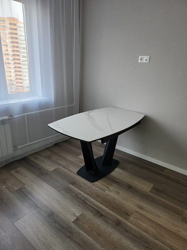 Стеклянный стол Вейл 140(180)х80 кристл статуарио / черный фото покупателя 1