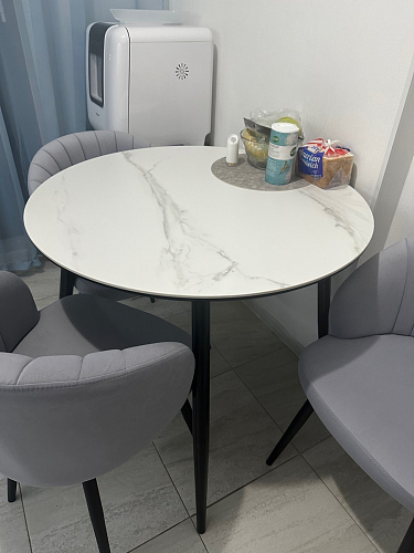 Стеклянный стол Абилин 100(140)х100х76 мрамор черный / черный матовый фото покупателя 43