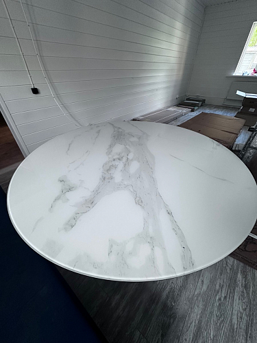 Стеклянный стол Норфолк d100 белый мрамор / черный фото покупателя 52