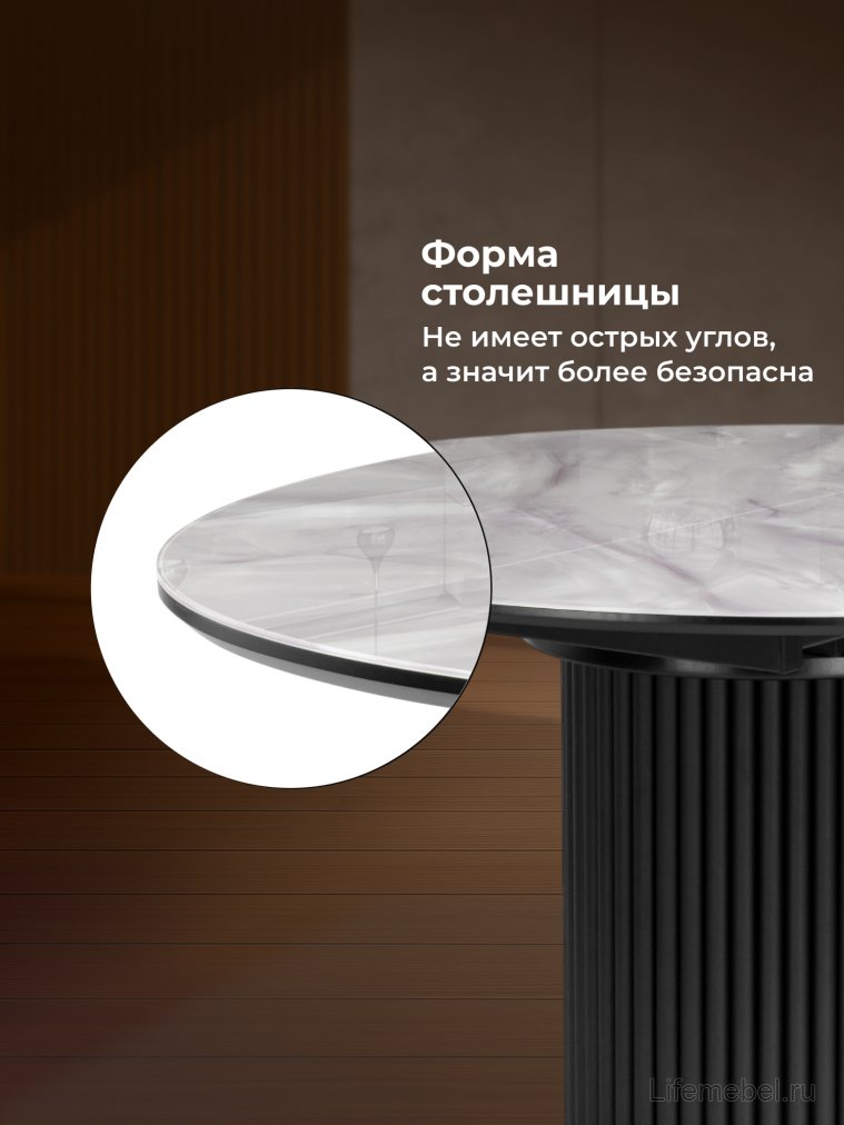 Стеклянный стол Фостер 120(160)х120х76 серый мрамор / черный