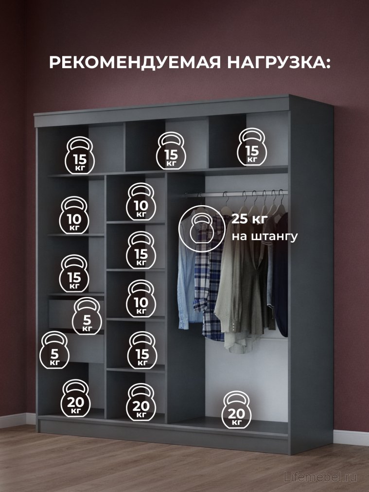 Шкаф-купе Айвор 2,0 м графит