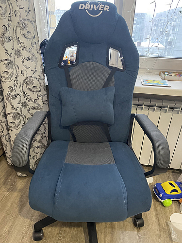 Компьютерное кресло Driver/Драйвер кожзам черный / ткань синий фото покупателя 96