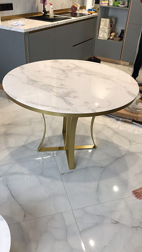 Стеклянный стол Нейтон белый мрамор / золото фото покупателя 7