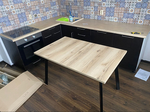 Деревянный стол Колон Лофт 120(160) х 75 черный матовый / бетон фото покупателя 53