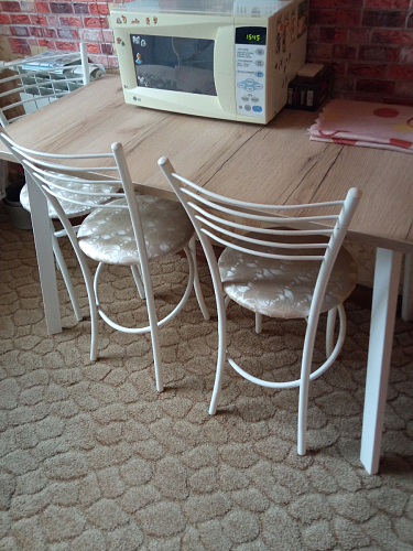 Стеклянный стол Фостер 120(160)х120х76 белый мрамор / черный фото покупателя 10