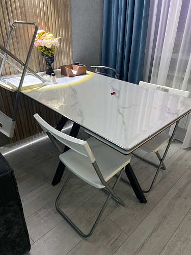 Керамический стол Вилли 140(200)х80 белый мрамор snow white / черный фото покупателя 69