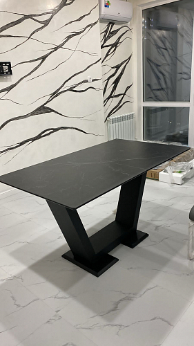 Стол на тумбе Иматра мрамор черный / черная шагрень фото покупателя 1