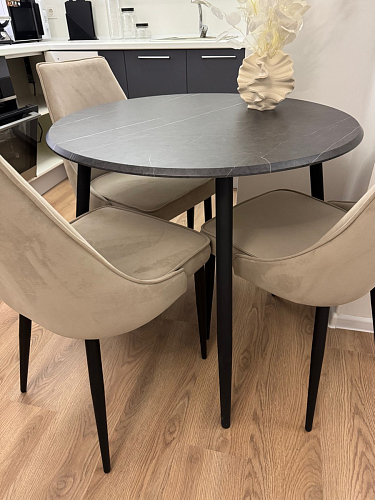 Стеклянный стол Абилин 100(140)х100х76 мрамор черный / черный матовый фото покупателя 34