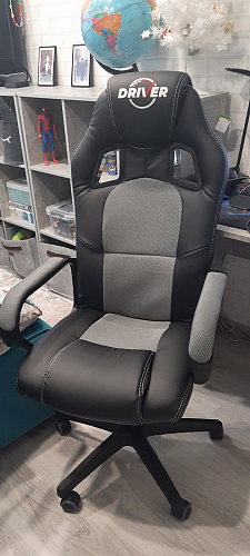 Компьютерное кресло Driver/Драйвер кожзам черный / ткань синий фото покупателя 69