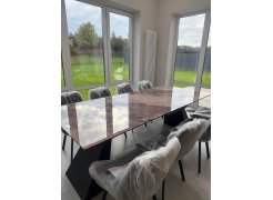 Стеклянный стол Денхольм 240(290)х100х75 белый мрамор / черный фото покупателя 8