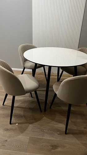 Стеклянный стол Абилин 100(140)х100х76 мрамор черный / черный матовый фото покупателя 70