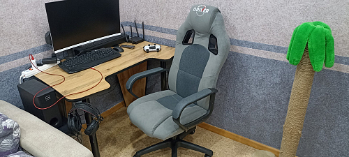 Компьютерное кресло Driver/Драйвер кожзам черный / ткань синий фото покупателя 15