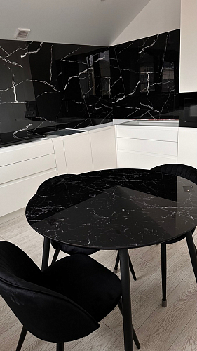 Стеклянный стол Кловис вставка стекло черный мрамор / черный фото покупателя 5